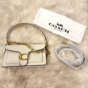 Coach Cream Leather Shoulder Bag with Gold Chain